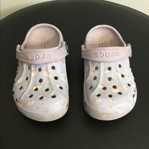 Crocs Purple/Pink Flamingo Pattern Clogs